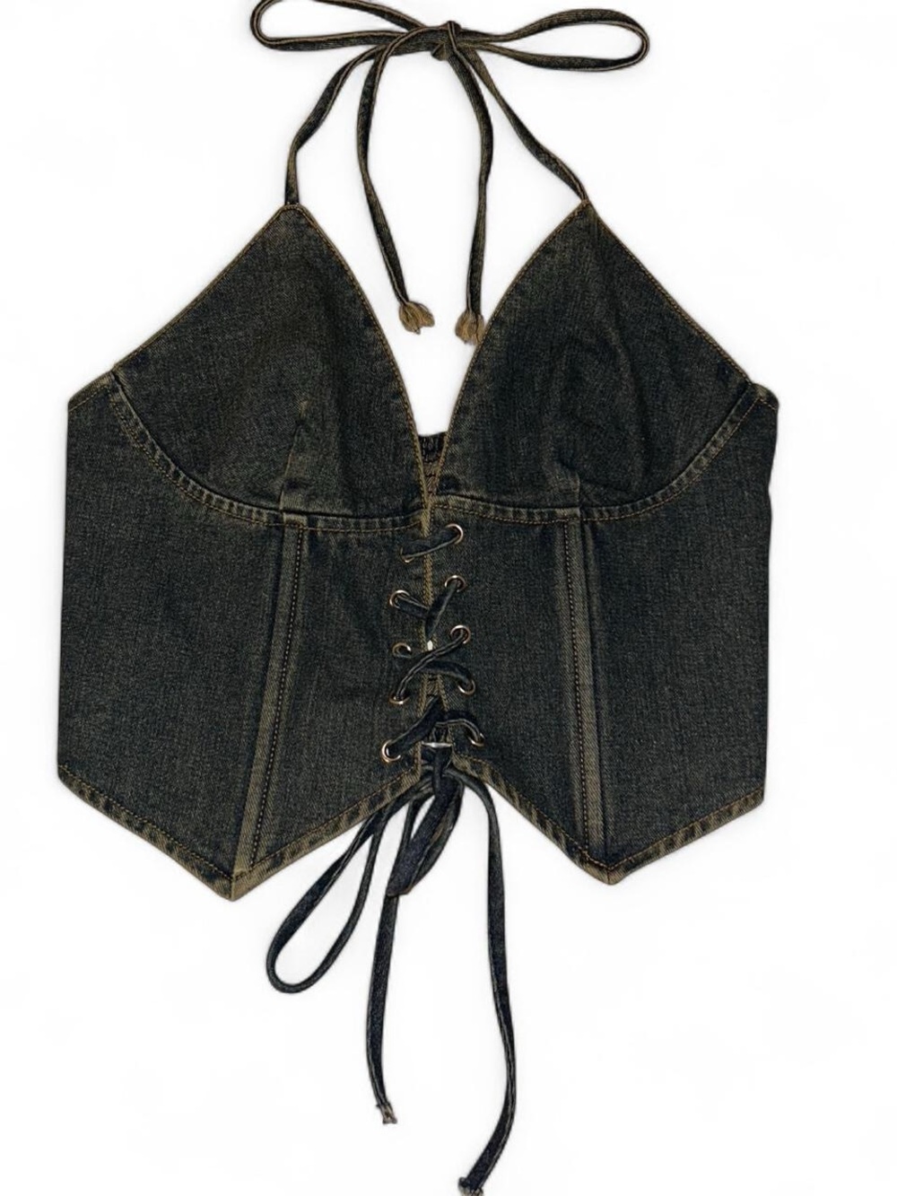 NWT Windsor Dark Wash Denim Halter Lace-Up Corset Top